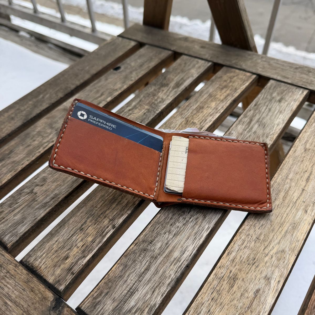 Photo by nitrocelluloseballoon on February 4, 2026 of the Self-Made Bifold Wallet in English Bridle Tan.