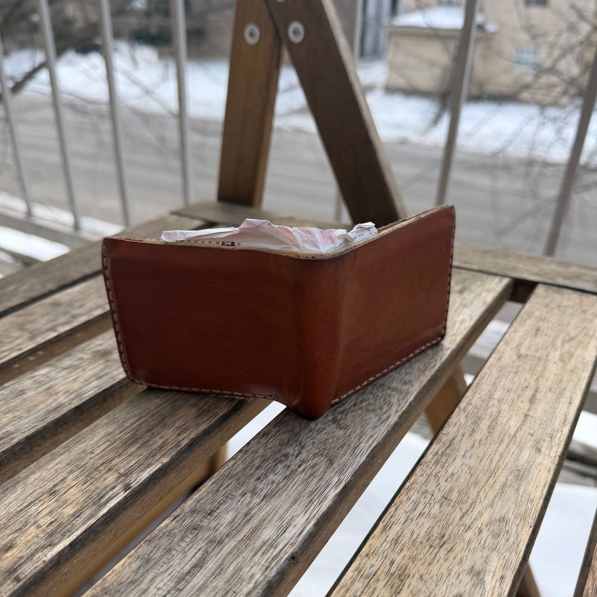 Photo by nitrocelluloseballoon on February 4, 2026 of the Self-Made Bifold Wallet in English Bridle Tan.