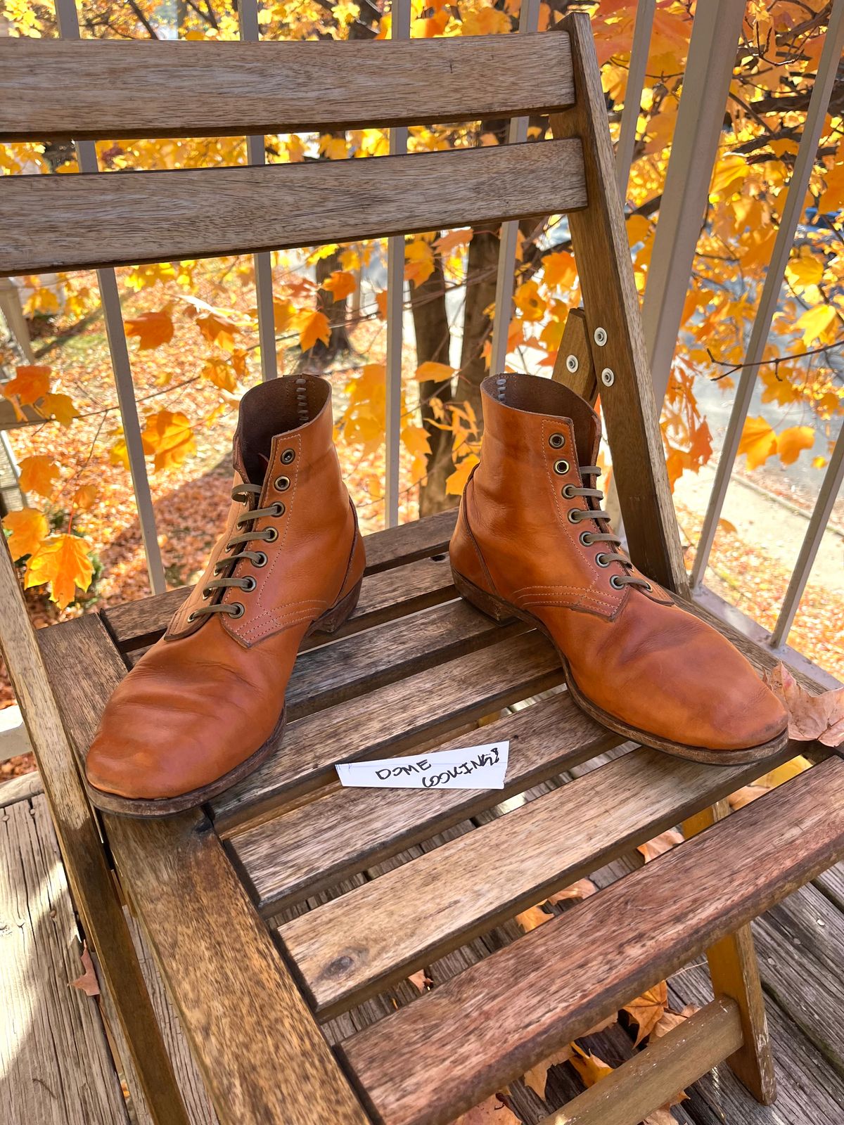 Photo by nitrocelluloseballoon on November 3, 2025 of the Self-Made Light Duty Boondockers in Horween English Tan Essex.