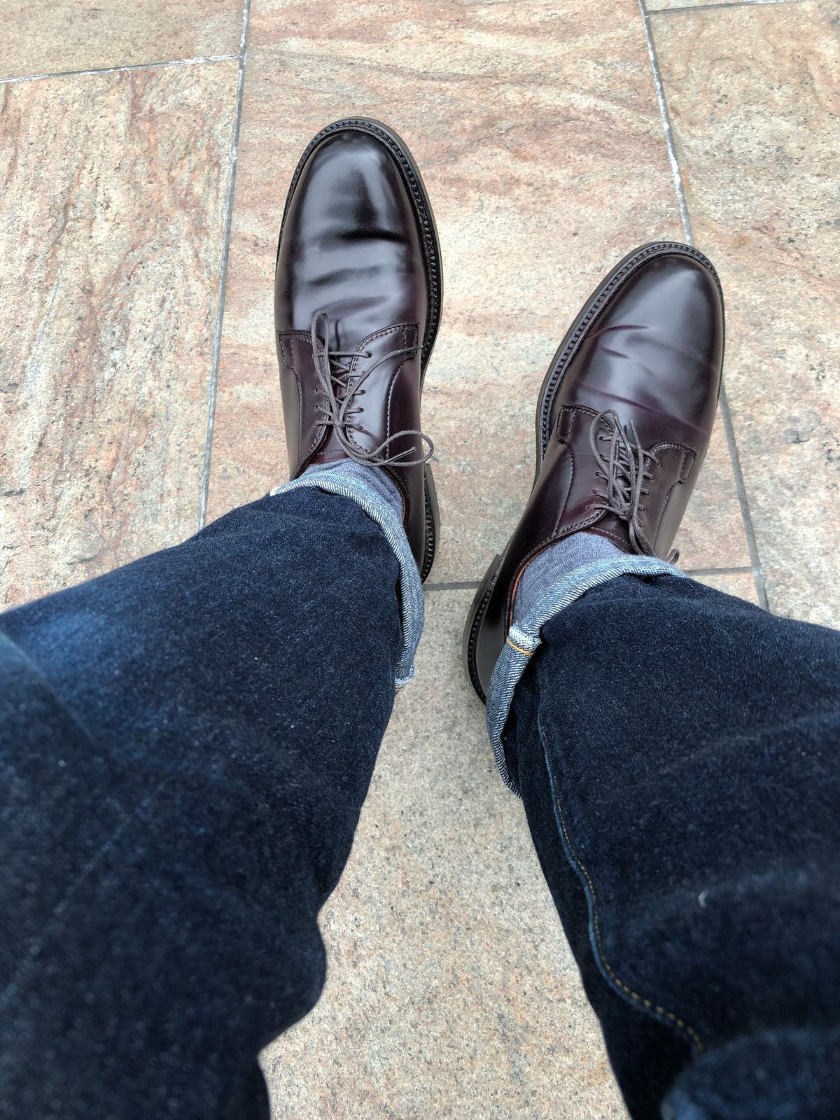 Photo by MukMukSifu on May 21, 2019 of the Alden Plain Toe Blucher in Horween Color 8 Shell Cordovan.