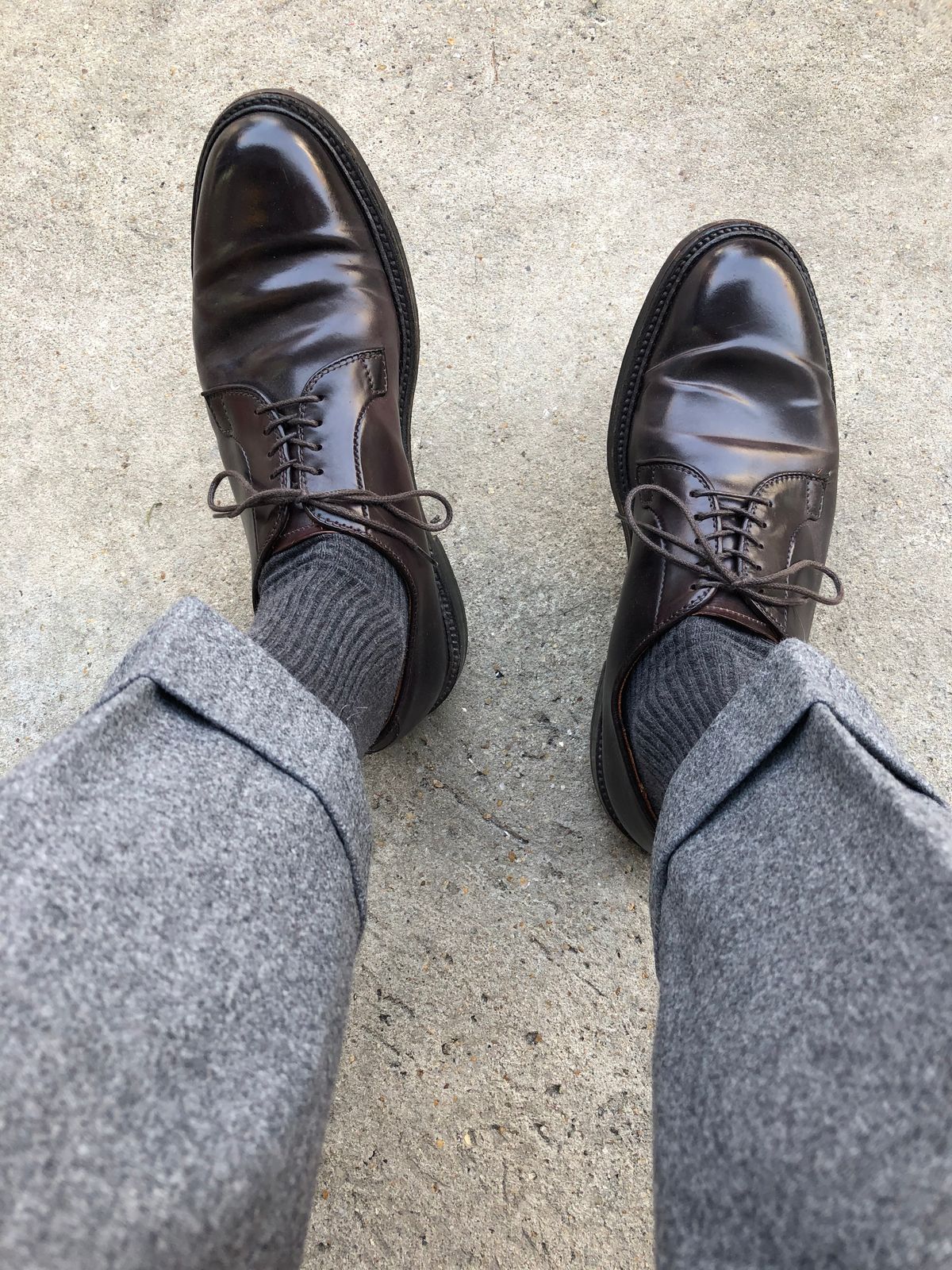 Photo by MukMukSifu on November 6, 2020 of the Alden Plain Toe Blucher in Horween Color 8 Shell Cordovan.