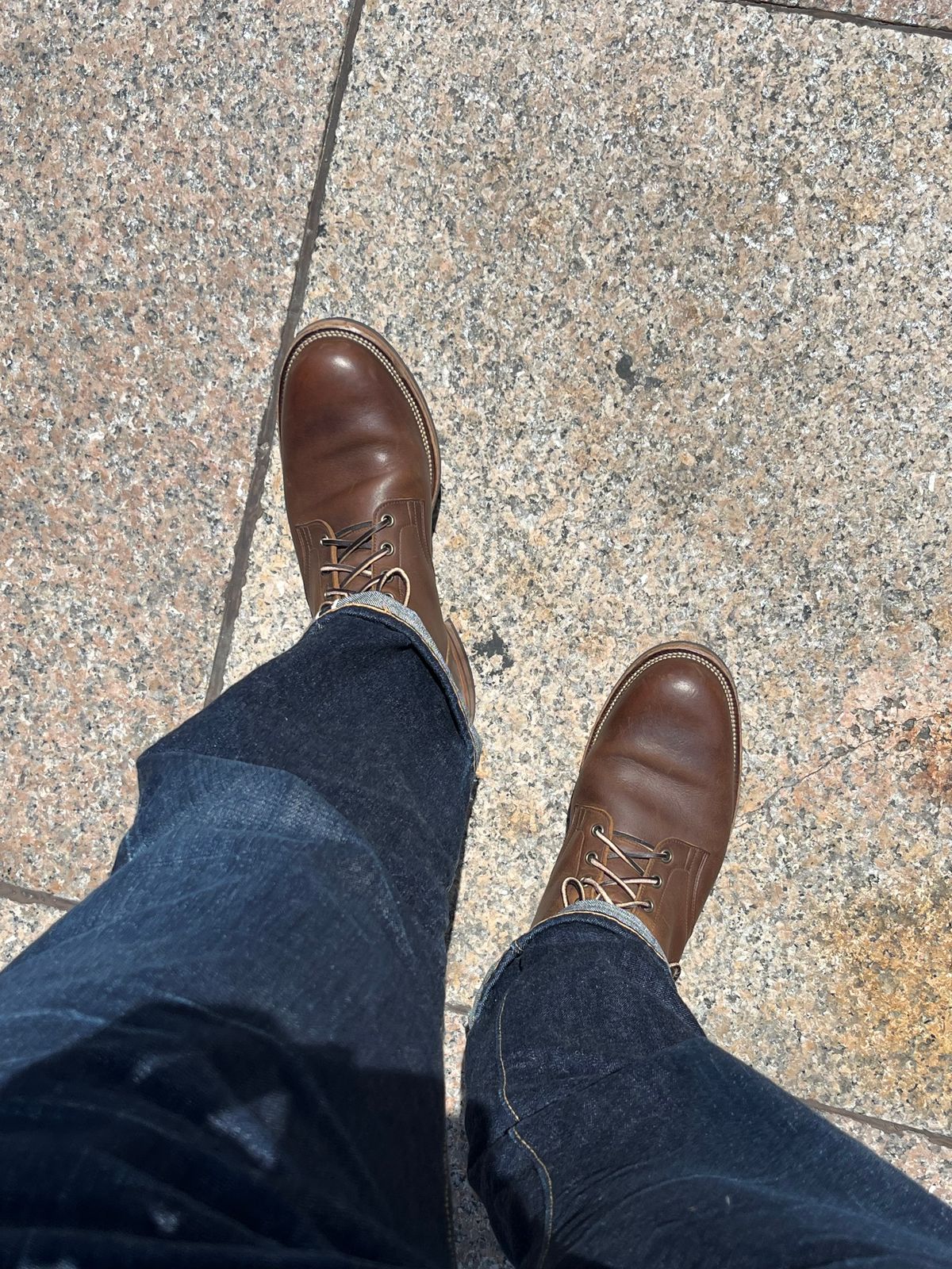 Photo by MukMukSifu on July 17, 2025 of the Viberg Service Boot in Horween Wheat Predator.