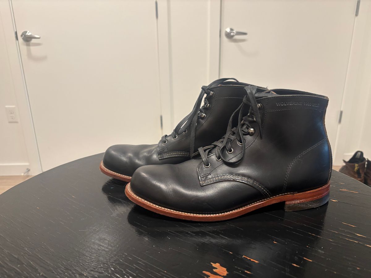 Photo by ZachJBOOTS on April 28, 2026 of the Wolverine 1000 Mile Plain-Toe Boot in Horween Black Chromexcel.
