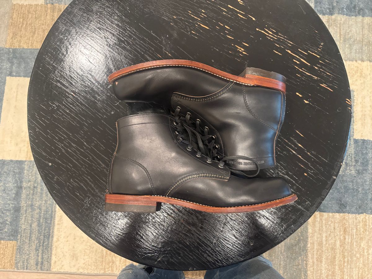 Photo by ZachJBOOTS on April 28, 2026 of the Wolverine 1000 Mile Plain-Toe Boot in Horween Black Chromexcel.
