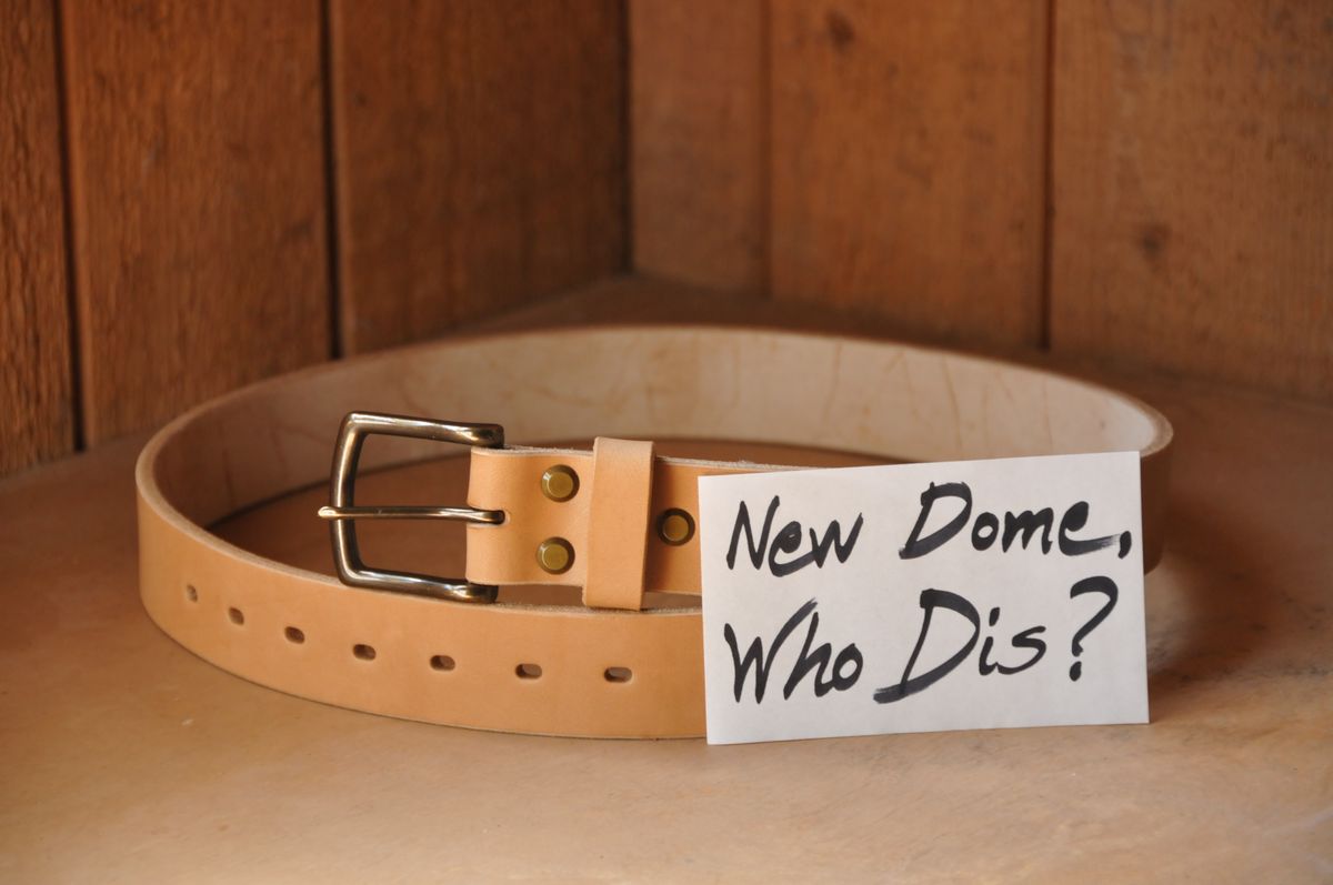 Photo by Lazarey on October 3, 2025 of the Carmine Jack Leather Oak Bark Shipyard Belt in J&FJ Baker Natural Oak Bark Tanned Bridle, 16oz.