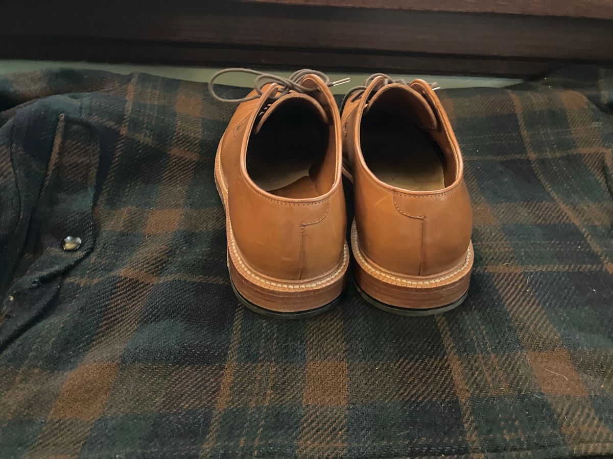 Photo by yoemanrandcorp on November 5, 2024 of the Grant Stone Plain Toe Blucher in Badalassi Carlo Saddle Tan Minerva.
