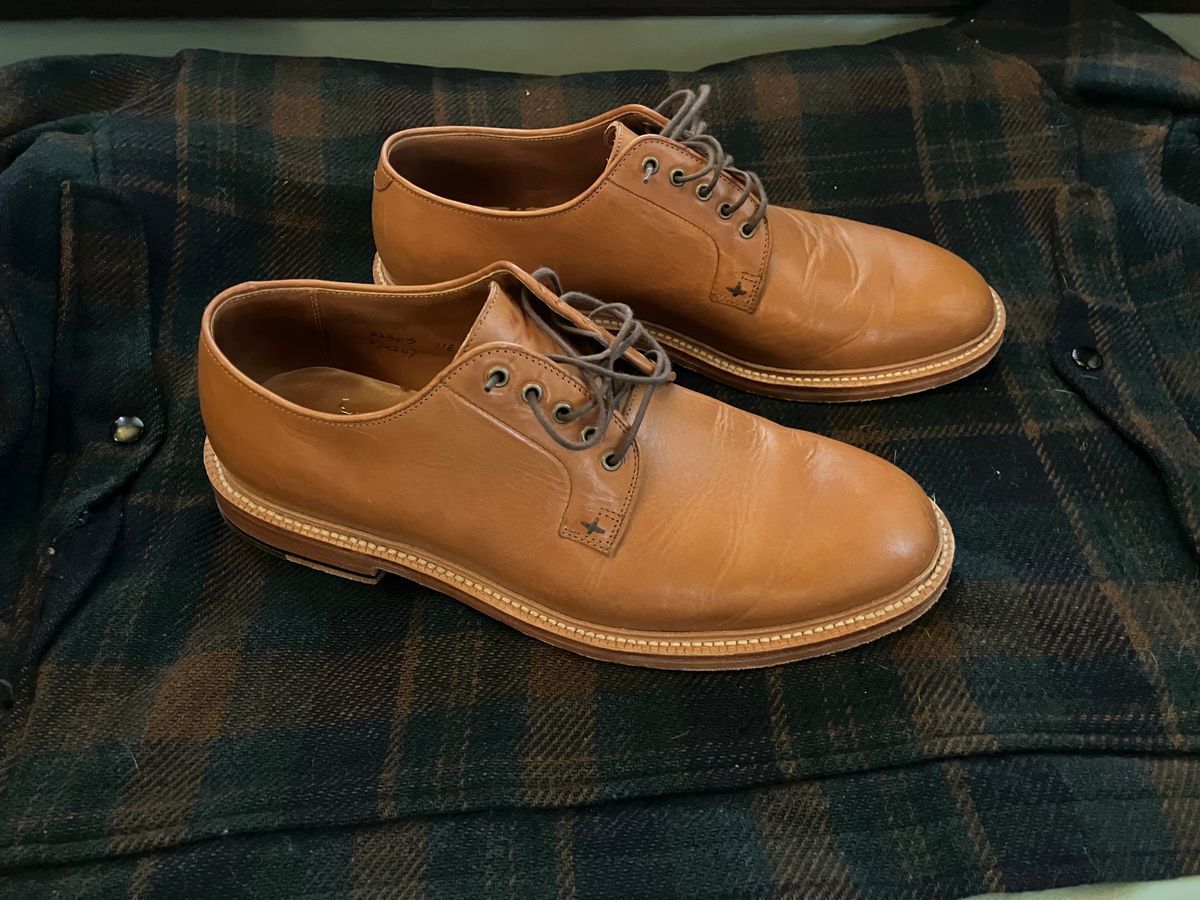 Photo by yoemanrandcorp on November 5, 2024 of the Grant Stone Plain Toe Blucher in Badalassi Carlo Saddle Tan Minerva.