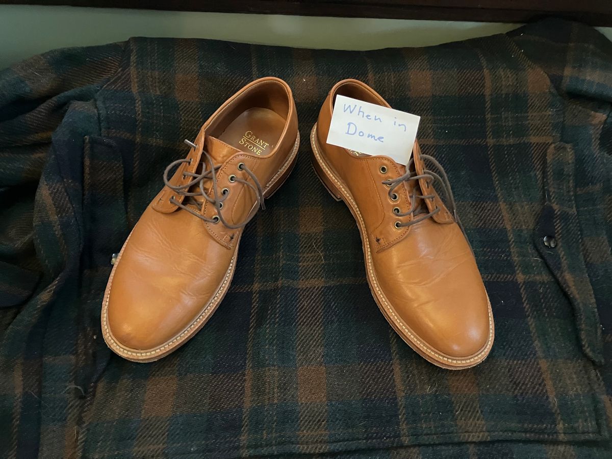 Photo by yoemanrandcorp on November 5, 2024 of the Grant Stone Plain Toe Blucher in Badalassi Carlo Saddle Tan Minerva.
