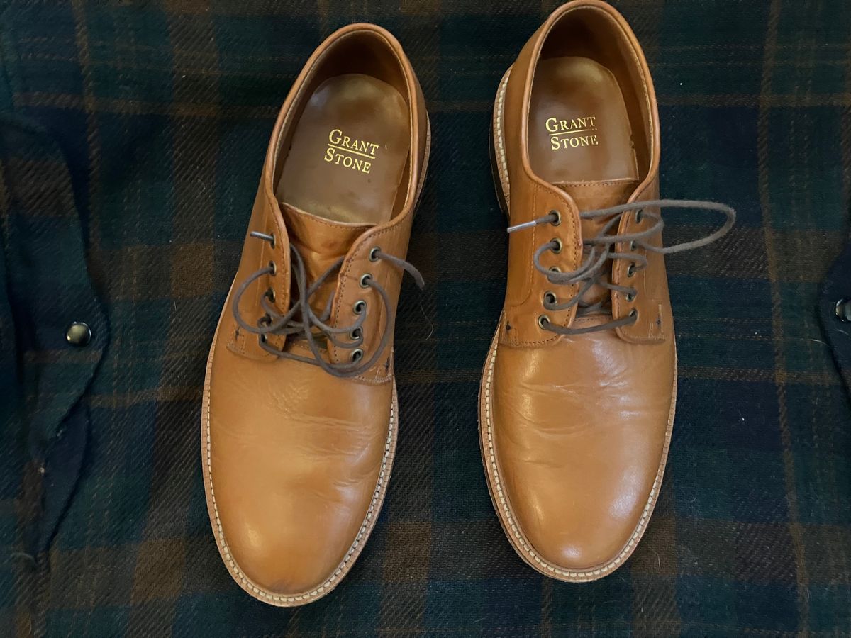 Photo by yoemanrandcorp on November 5, 2024 of the Grant Stone Plain Toe Blucher in Badalassi Carlo Saddle Tan Minerva.