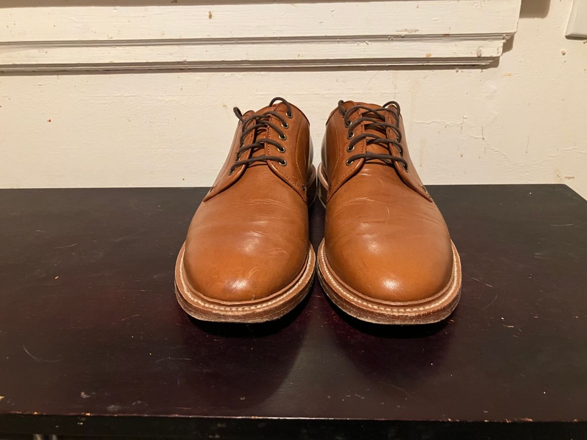 Photo by yoemanrandcorp on February 6, 2025 of the Grant Stone Plain Toe Blucher in Badalassi Carlo Saddle Tan Minerva.