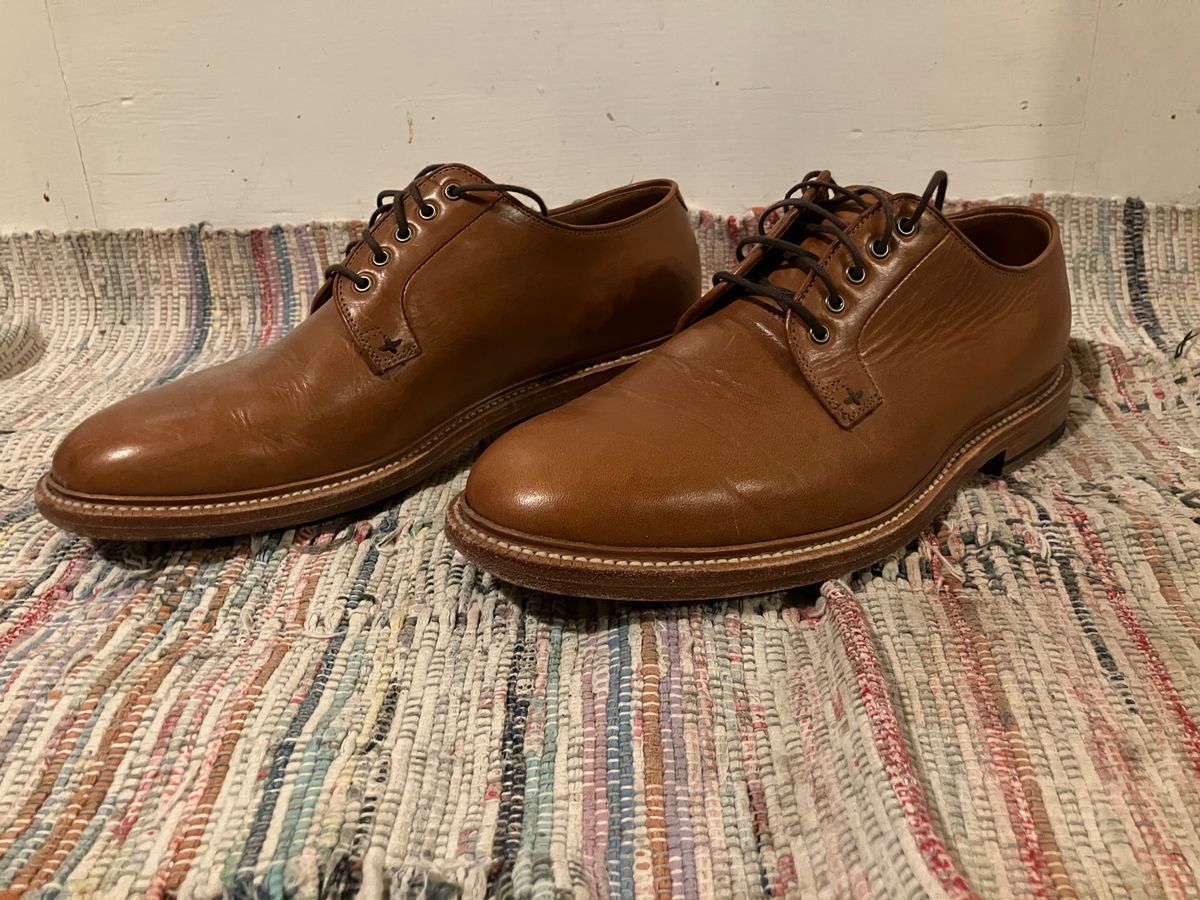 Photo by yoemanrandcorp on March 6, 2025 of the Grant Stone Plain Toe Blucher in Badalassi Carlo Saddle Tan Minerva.