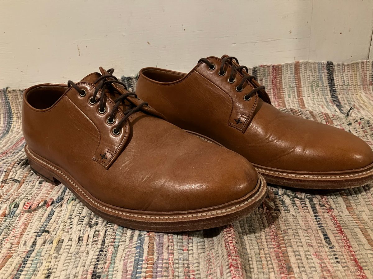 Photo by yoemanrandcorp on March 6, 2025 of the Grant Stone Plain Toe Blucher in Badalassi Carlo Saddle Tan Minerva.