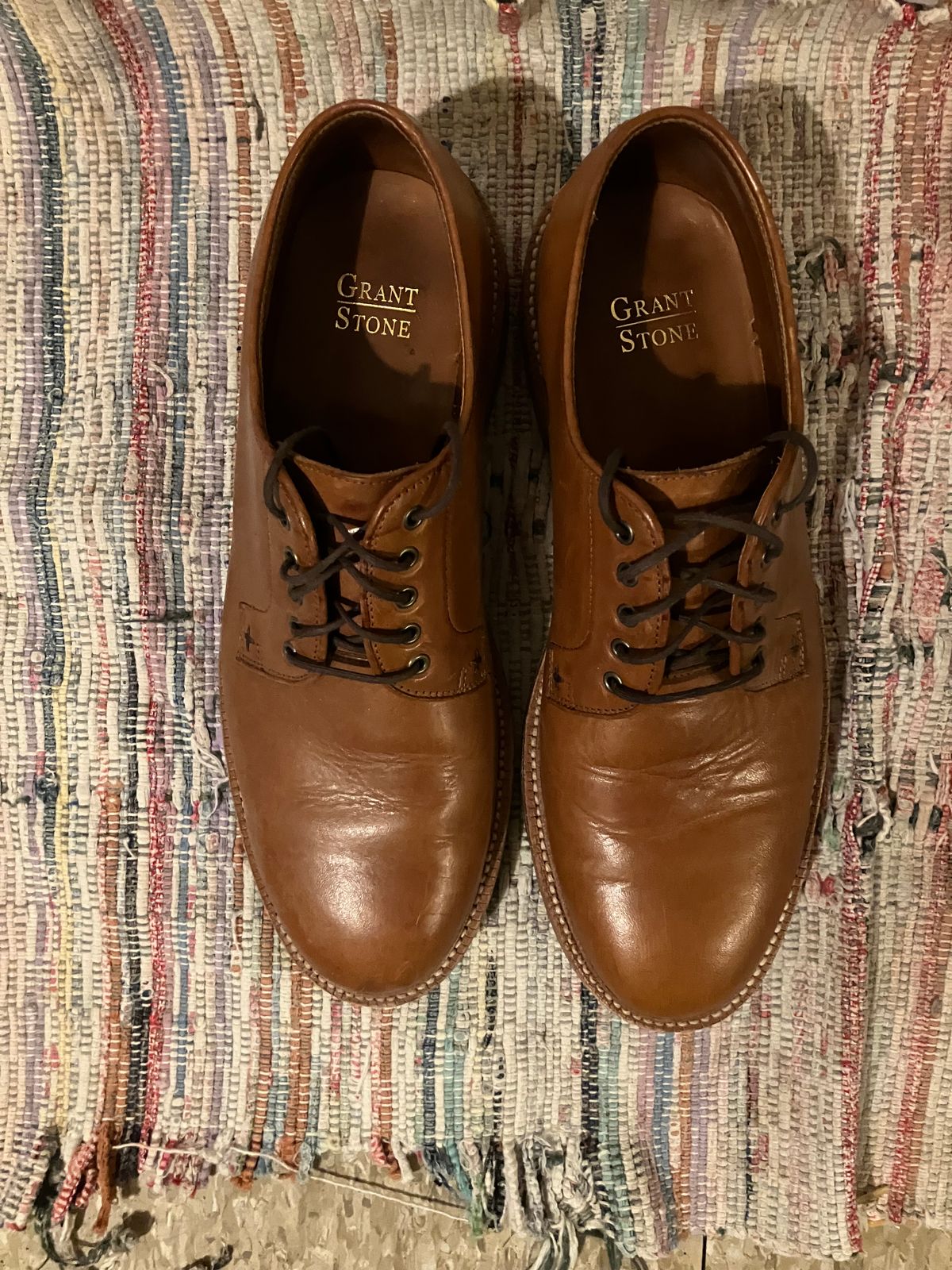 Photo by yoemanrandcorp on March 6, 2025 of the Grant Stone Plain Toe Blucher in Badalassi Carlo Saddle Tan Minerva.