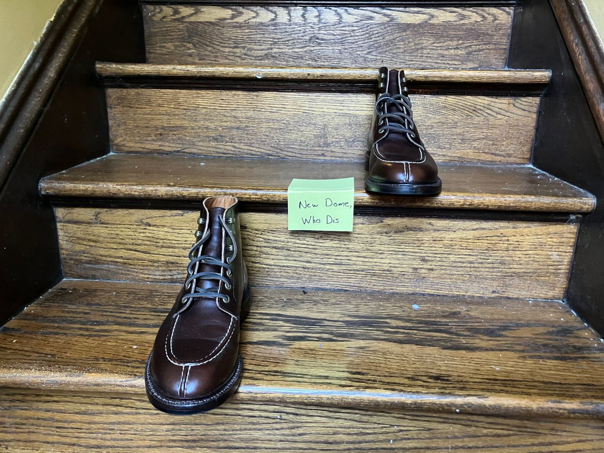 Photo by yoemanrandcorp on October 3, 2025 of the Grant Stone Ottawa Boot in Horween Crimson Chromexcel.