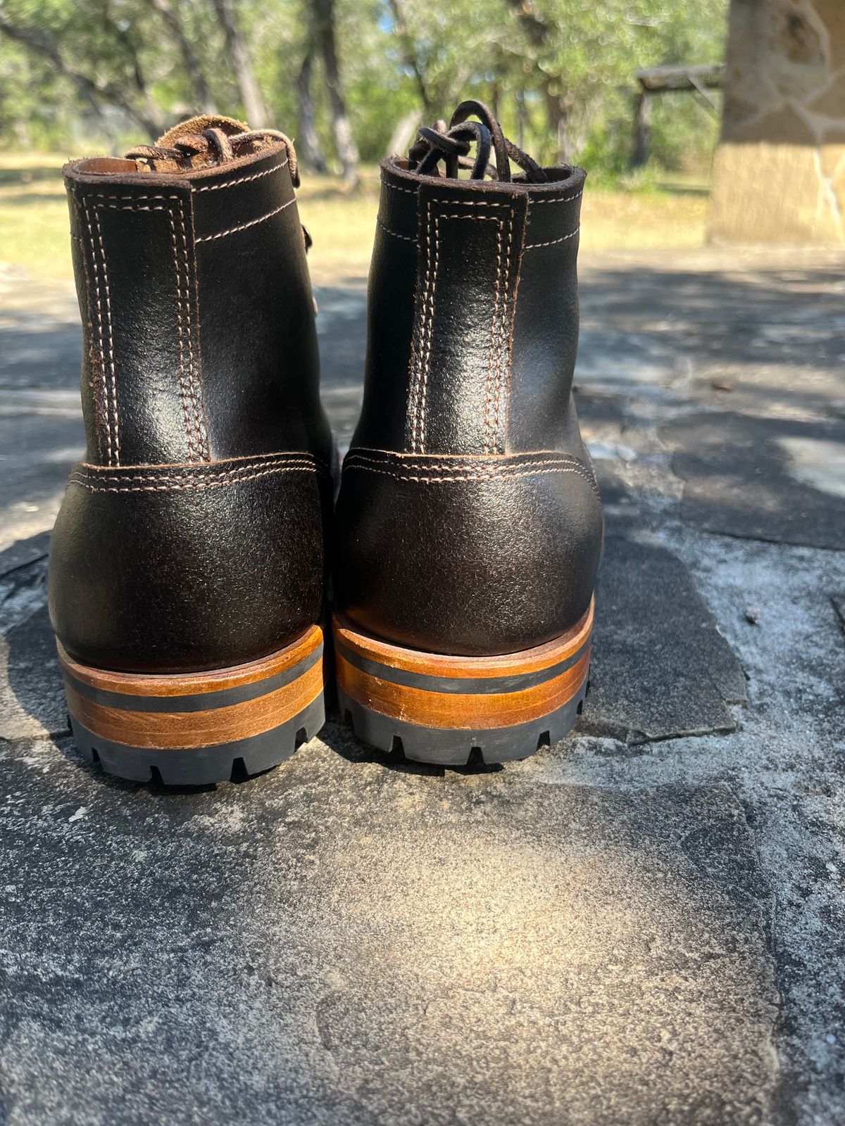 Photo by Grumpy on October 1, 2025 of the Truman Plain Toe Boot in Horween Java Waxed Flesh.