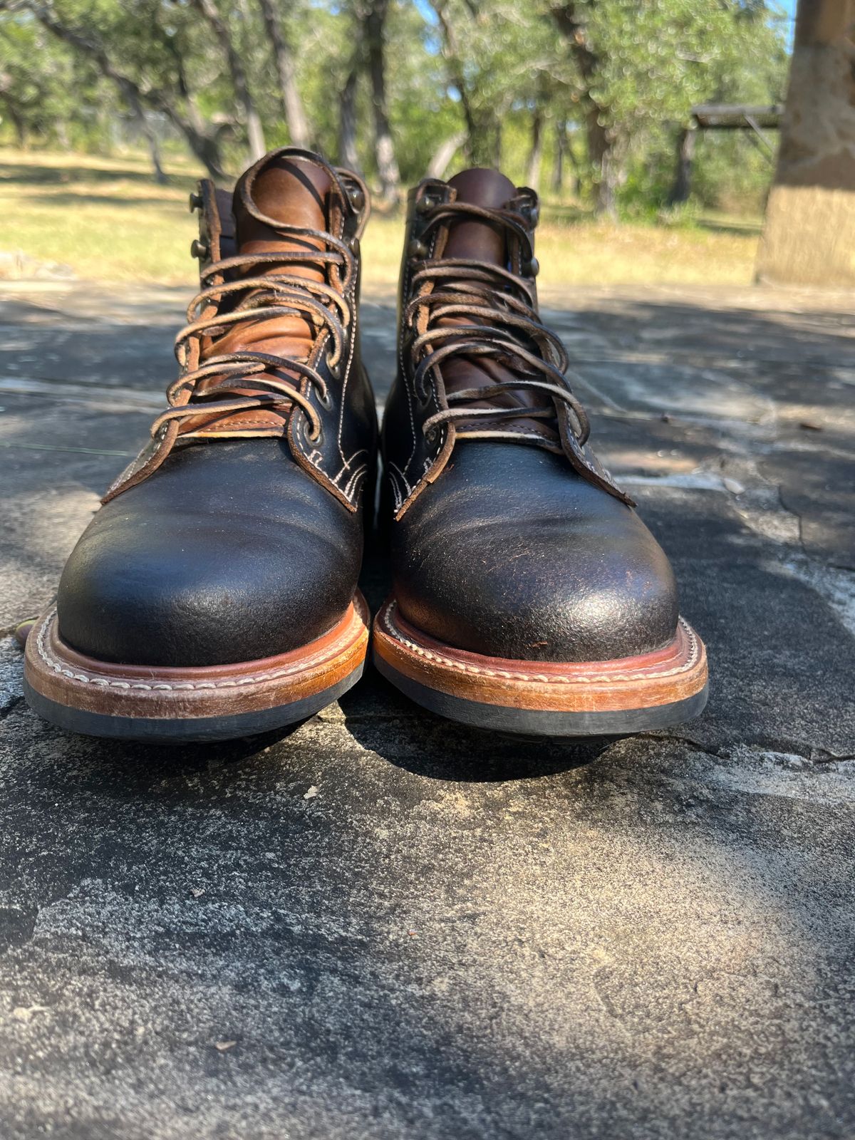 Photo by Grumpy on October 1, 2025 of the Truman Plain Toe Boot in Horween Java Waxed Flesh.