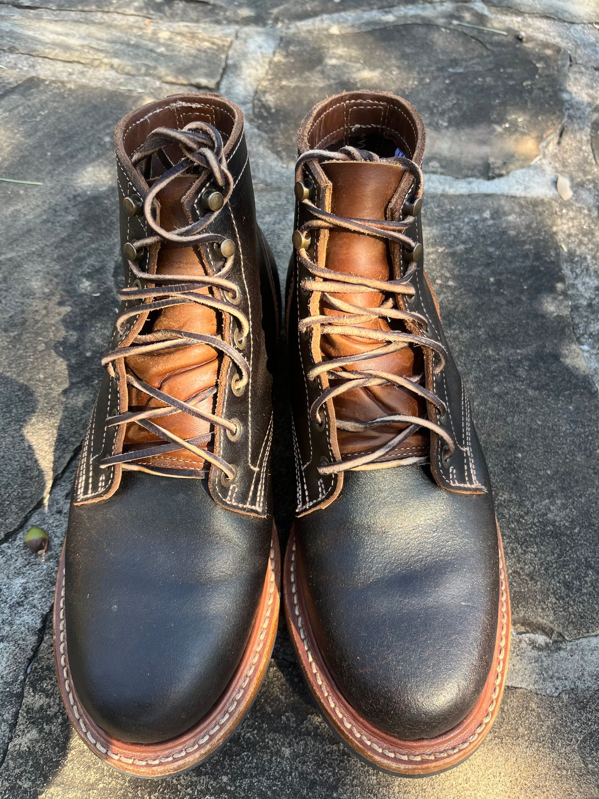 Photo by Grumpy on October 1, 2025 of the Truman Plain Toe Boot in Horween Java Waxed Flesh.