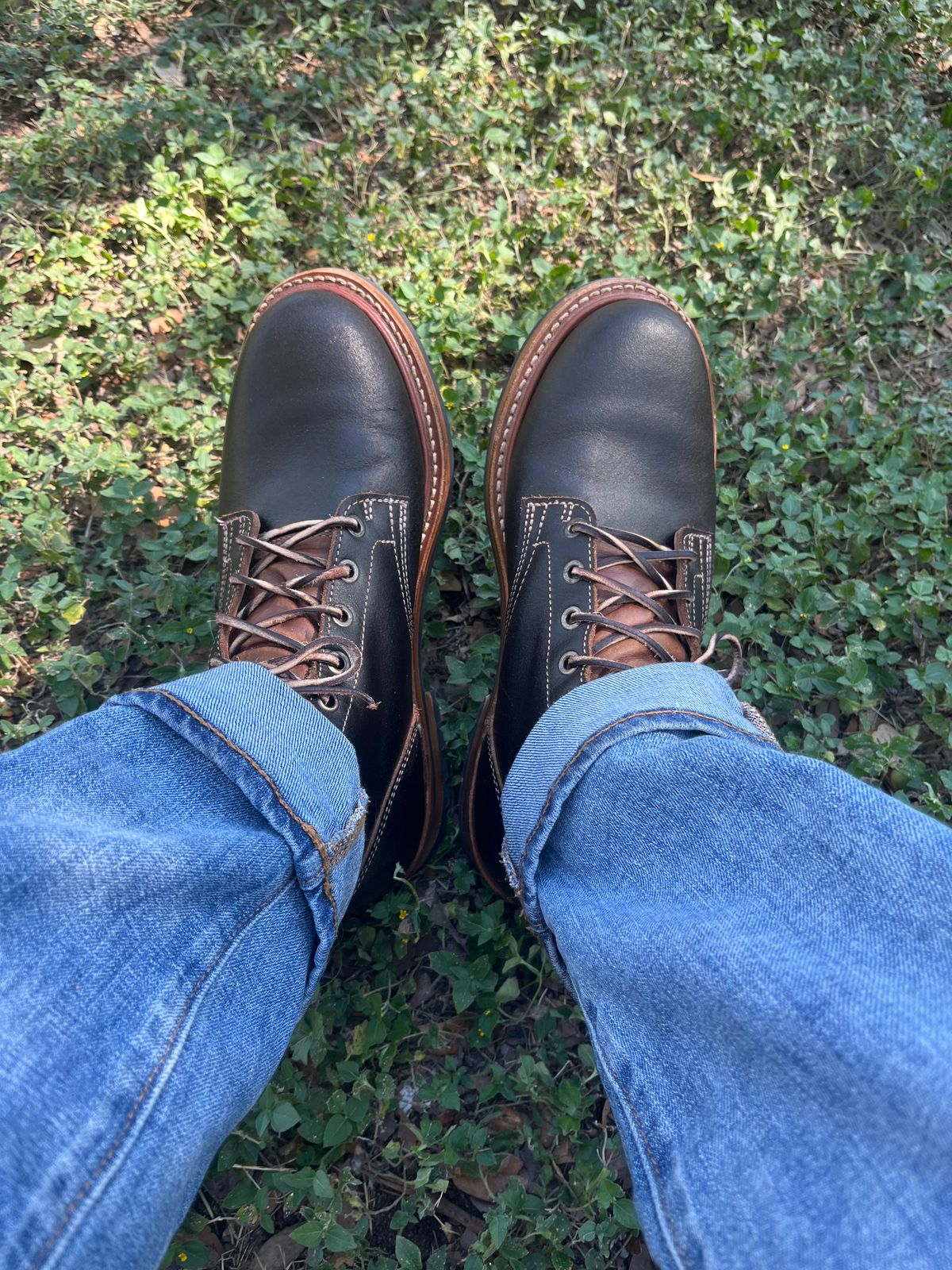 Photo by Grumpy on October 1, 2025 of the Truman Plain Toe Boot in Horween Java Waxed Flesh.