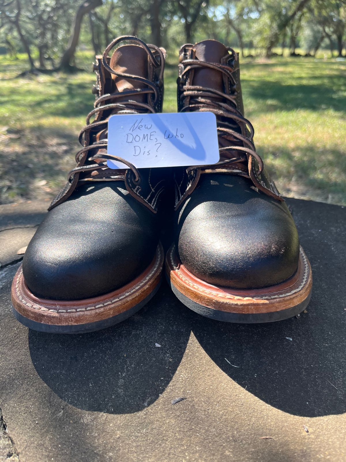 Photo by Grumpy on October 1, 2025 of the Truman Plain Toe Boot in Horween Java Waxed Flesh.