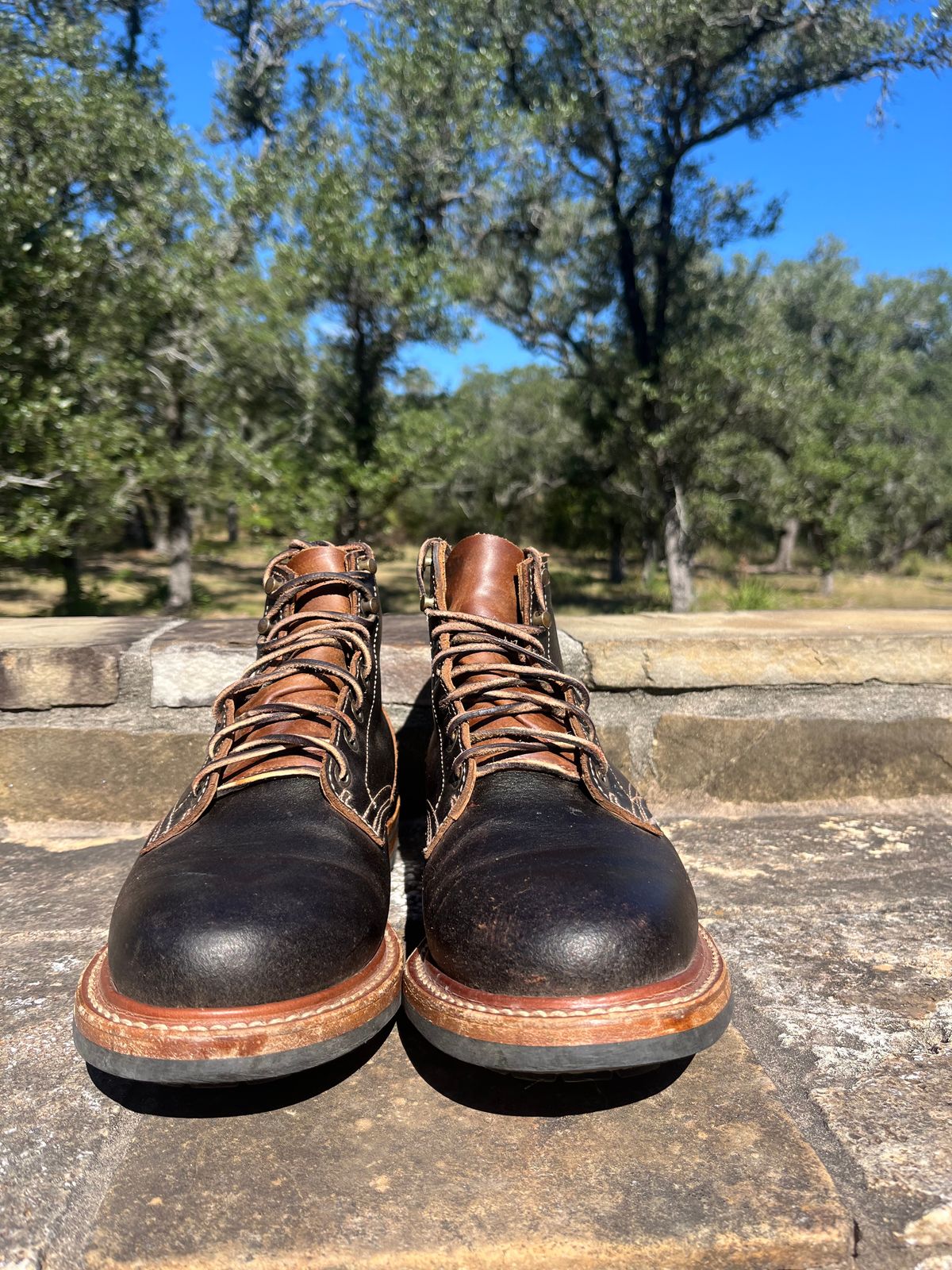 Photo by Grumpy on November 2, 2025 of the Truman Plain Toe Boot in Horween Java Waxed Flesh.