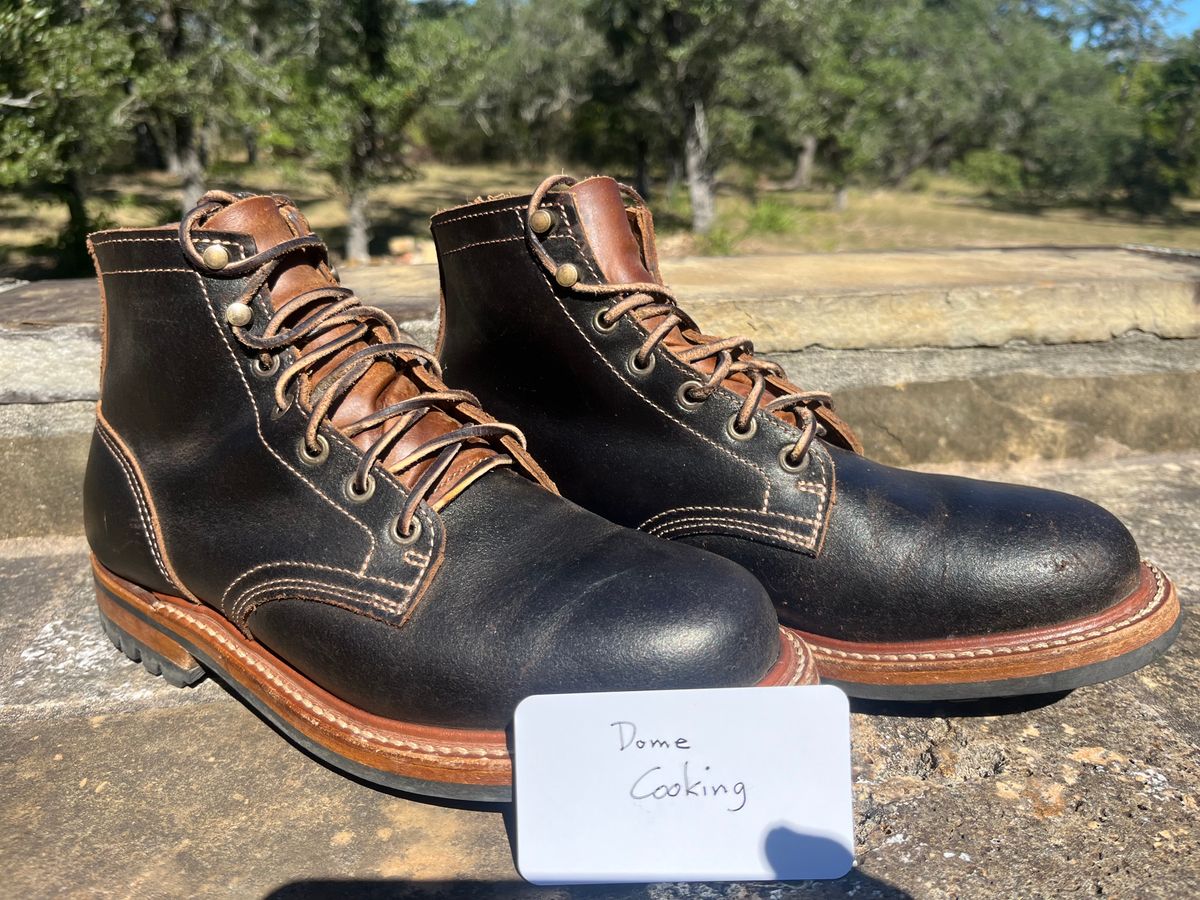 Photo by Grumpy on November 2, 2025 of the Truman Plain Toe Boot in Horween Java Waxed Flesh.