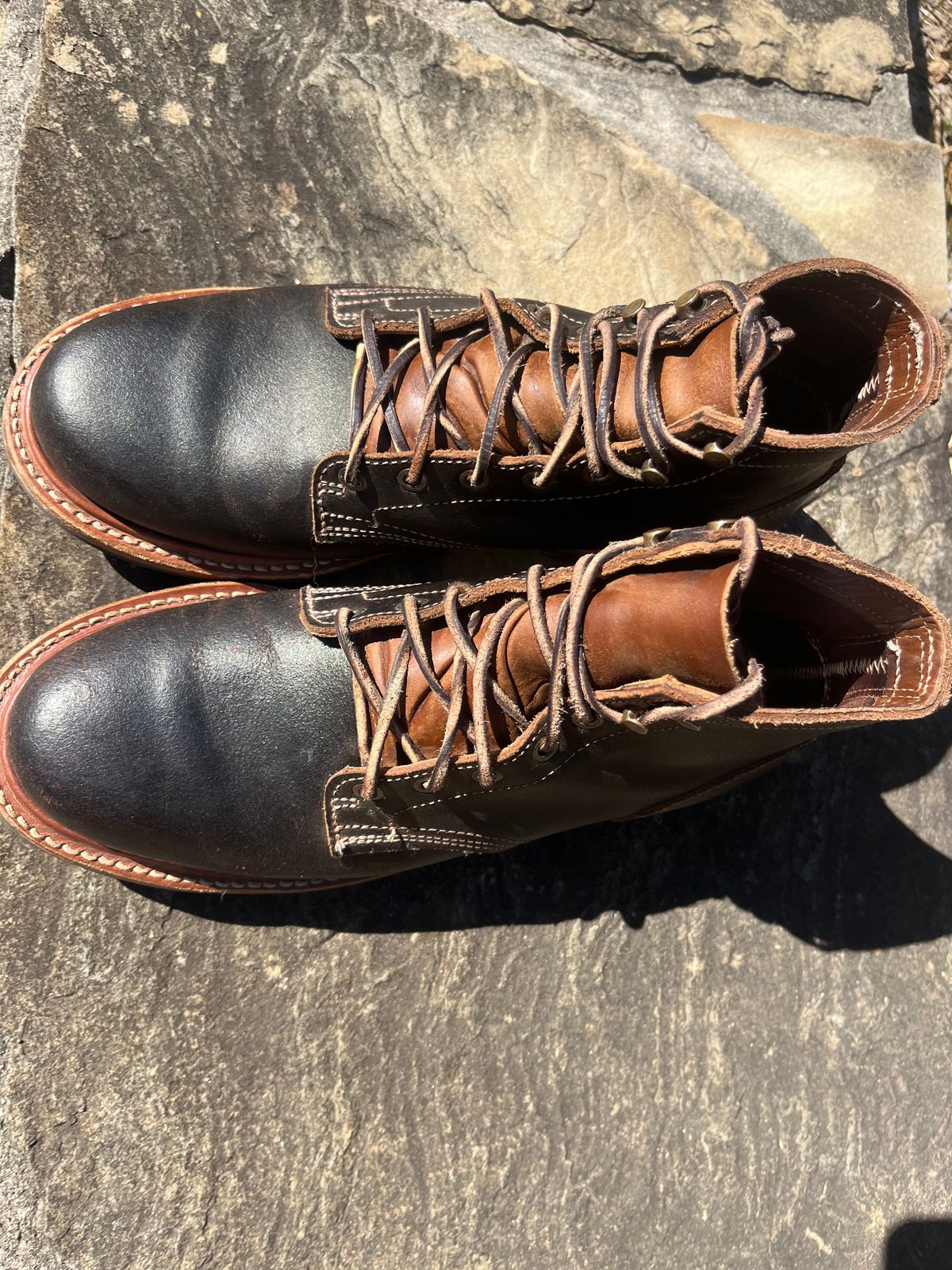 Photo by Grumpy on November 2, 2025 of the Truman Plain Toe Boot in Horween Java Waxed Flesh.