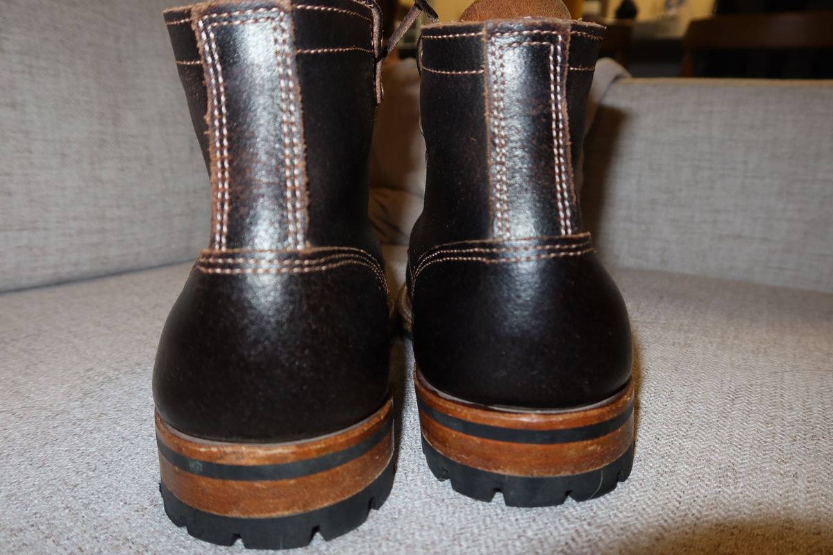 Photo by Grumpy on January 5, 2026 of the Truman Plain Toe Boot in Horween Java Waxed Flesh.