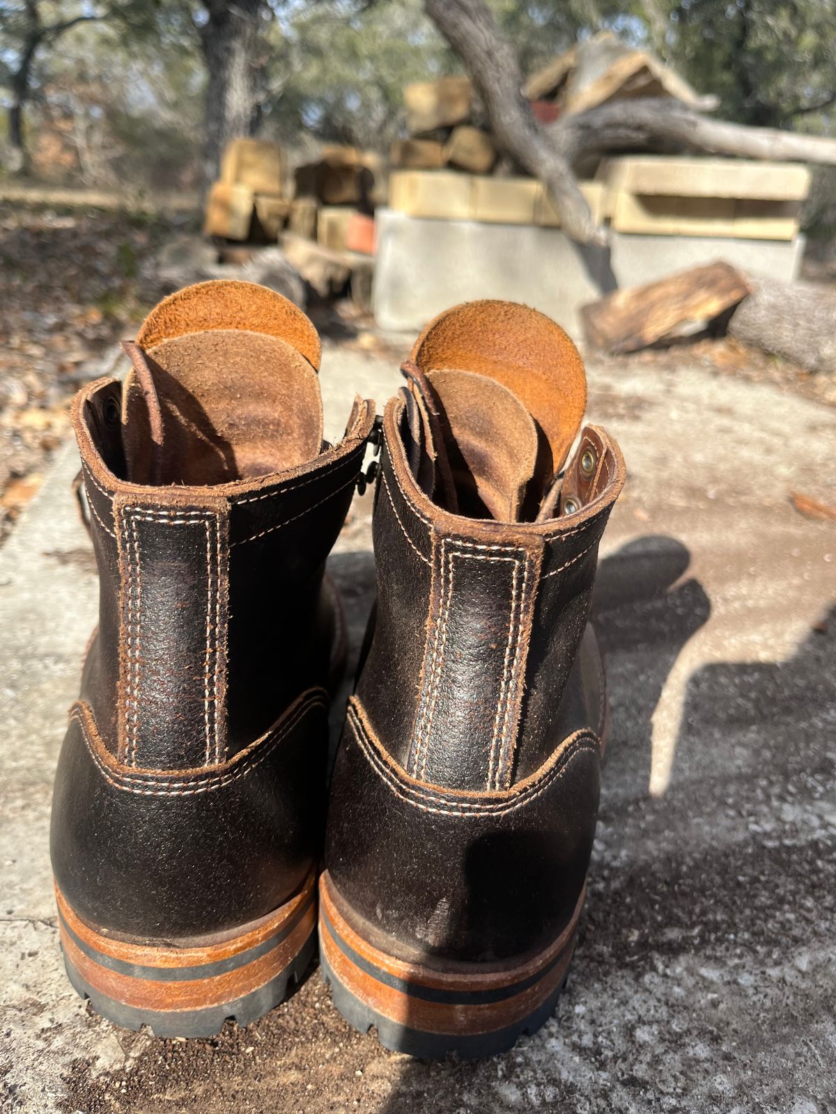 Photo by Grumpy on February 3, 2026 of the Truman Plain Toe Boot in Horween Java Waxed Flesh.