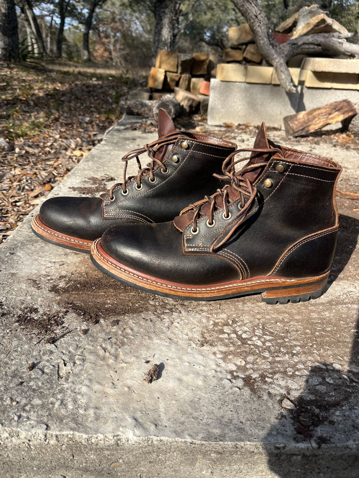 Photo by Grumpy on February 3, 2026 of the Truman Plain Toe Boot in Horween Java Waxed Flesh.
