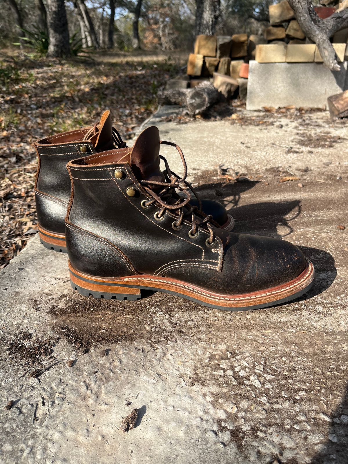 Photo by Grumpy on February 3, 2026 of the Truman Plain Toe Boot in Horween Java Waxed Flesh.