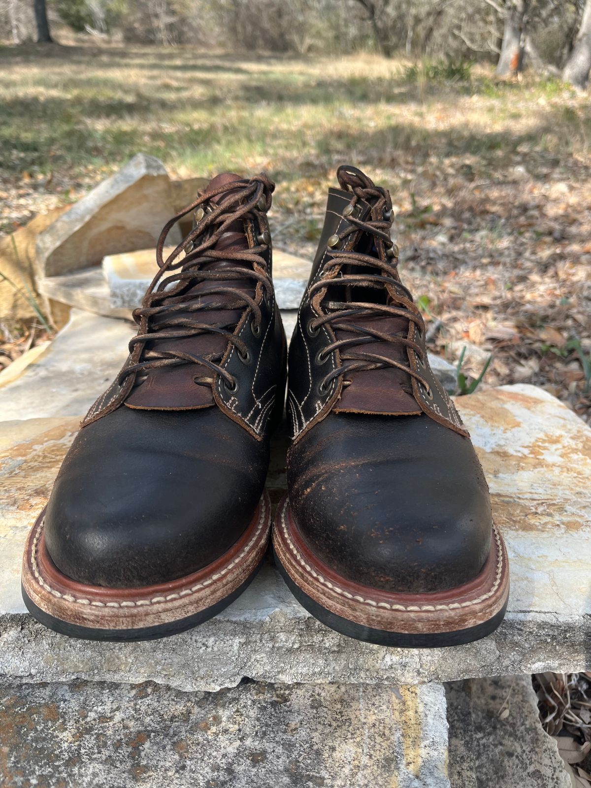 Photo by Grumpy on March 4, 2026 of the Truman Plain Toe Boot in Horween Java Waxed Flesh.
