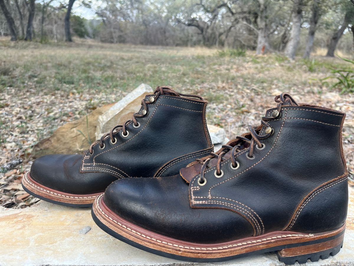 Photo by Grumpy on March 4, 2026 of the Truman Plain Toe Boot in Horween Java Waxed Flesh.