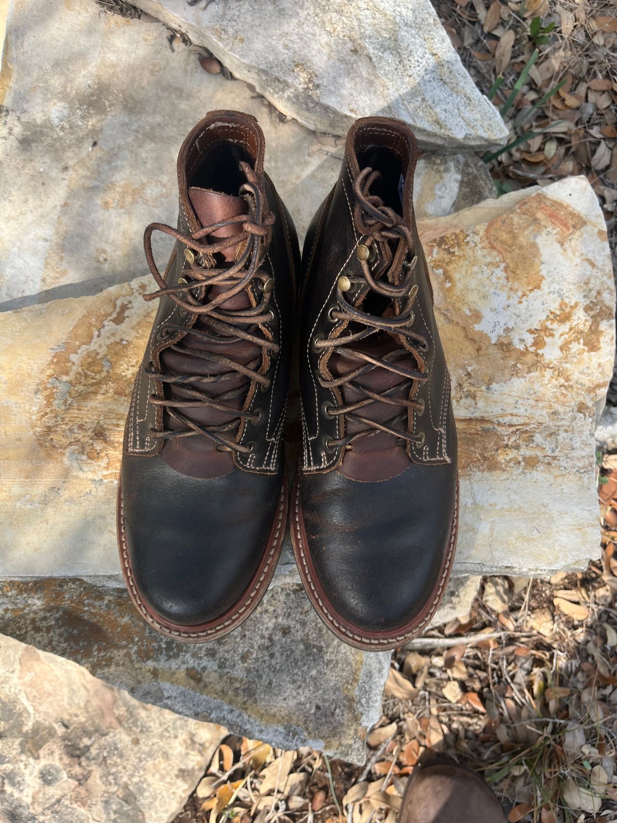 Photo by Grumpy on March 4, 2026 of the Truman Plain Toe Boot in Horween Java Waxed Flesh.