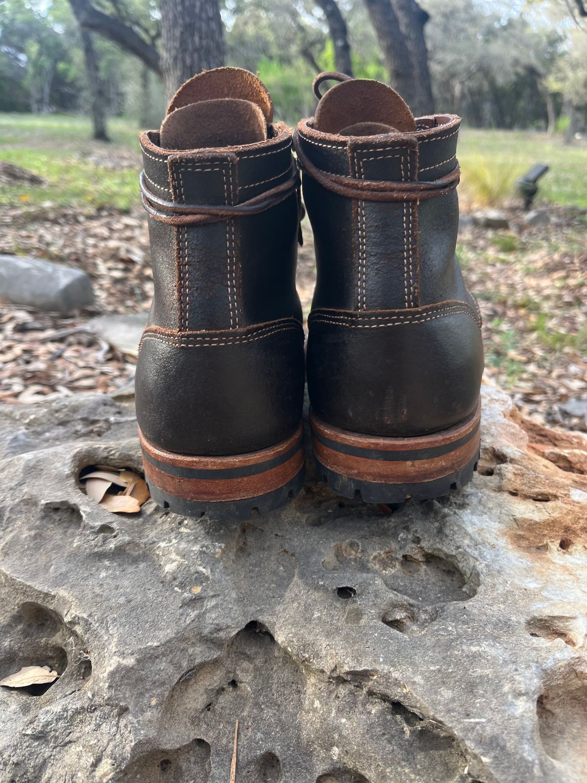 Photo by Grumpy on April 5, 2026 of the Truman Plain Toe Boot in Horween Java Waxed Flesh.