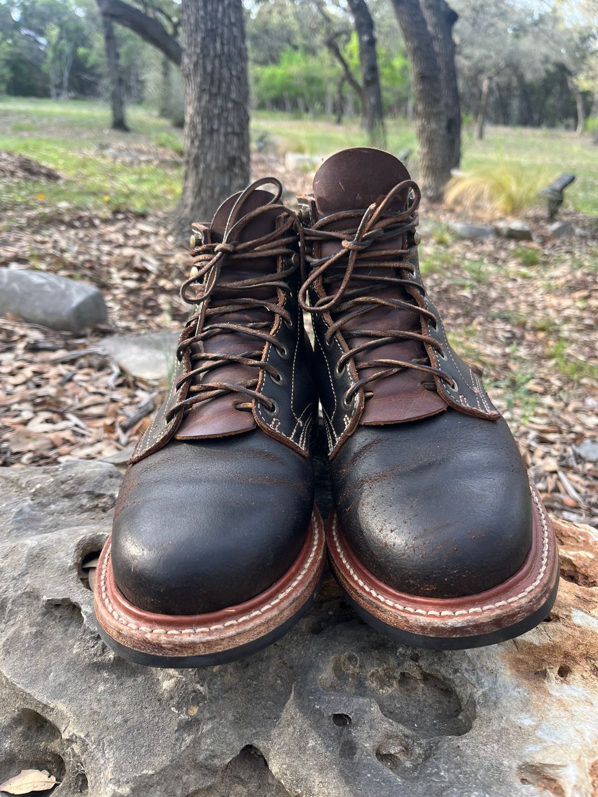 Photo by Grumpy on April 5, 2026 of the Truman Plain Toe Boot in Horween Java Waxed Flesh.