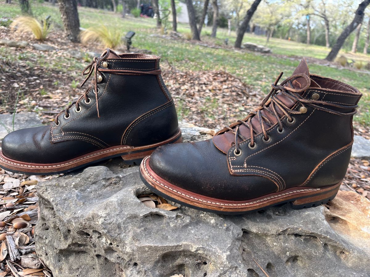 Photo by Grumpy on April 5, 2026 of the Truman Plain Toe Boot in Horween Java Waxed Flesh.