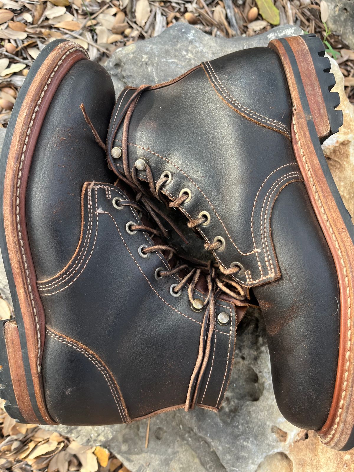 Photo by Grumpy on April 5, 2026 of the Truman Plain Toe Boot in Horween Java Waxed Flesh.
