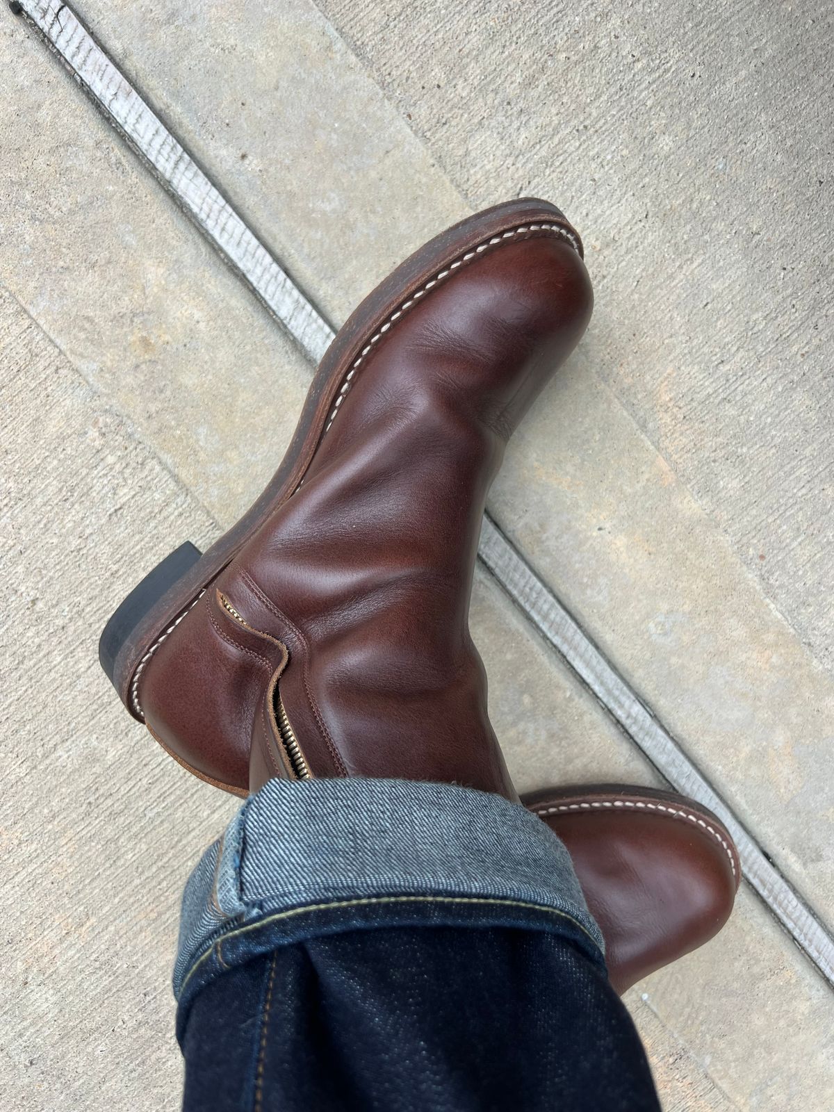 Photo by Manny_Quixote on April 20, 2026 of the Rolling Dub Trio Casper Boot in Horween Brown Chromexcel.