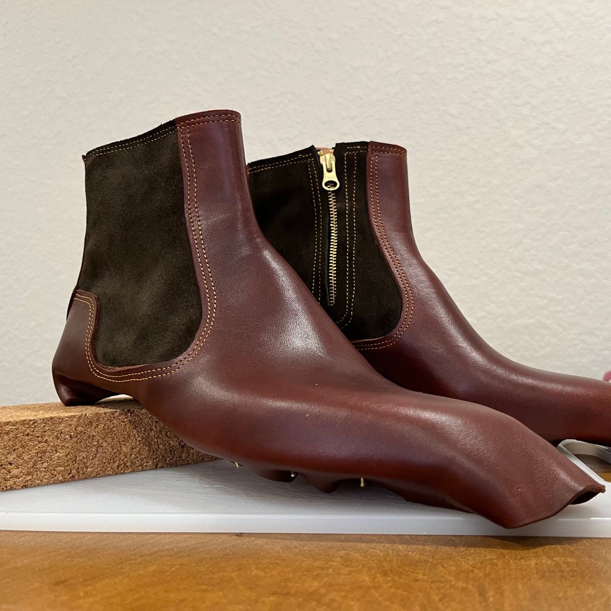 Photo by kitchen.table.boots on August 24, 2024 of the Self-Made Zip Boot in S.B Foot - Unknown & C.F. Stead Loden Repello Calf Suede.