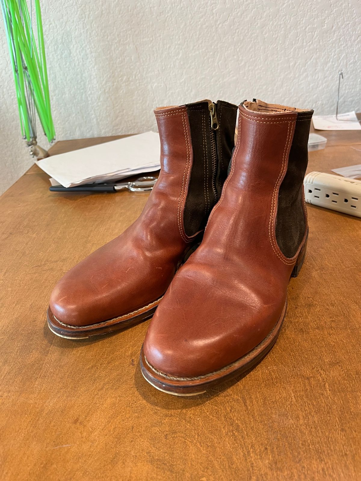 Photo by kitchen.table.boots on October 6, 2024 of the Self-Made Zip Boot in S.B Foot - Unknown & C.F. Stead Loden Repello Calf Suede.