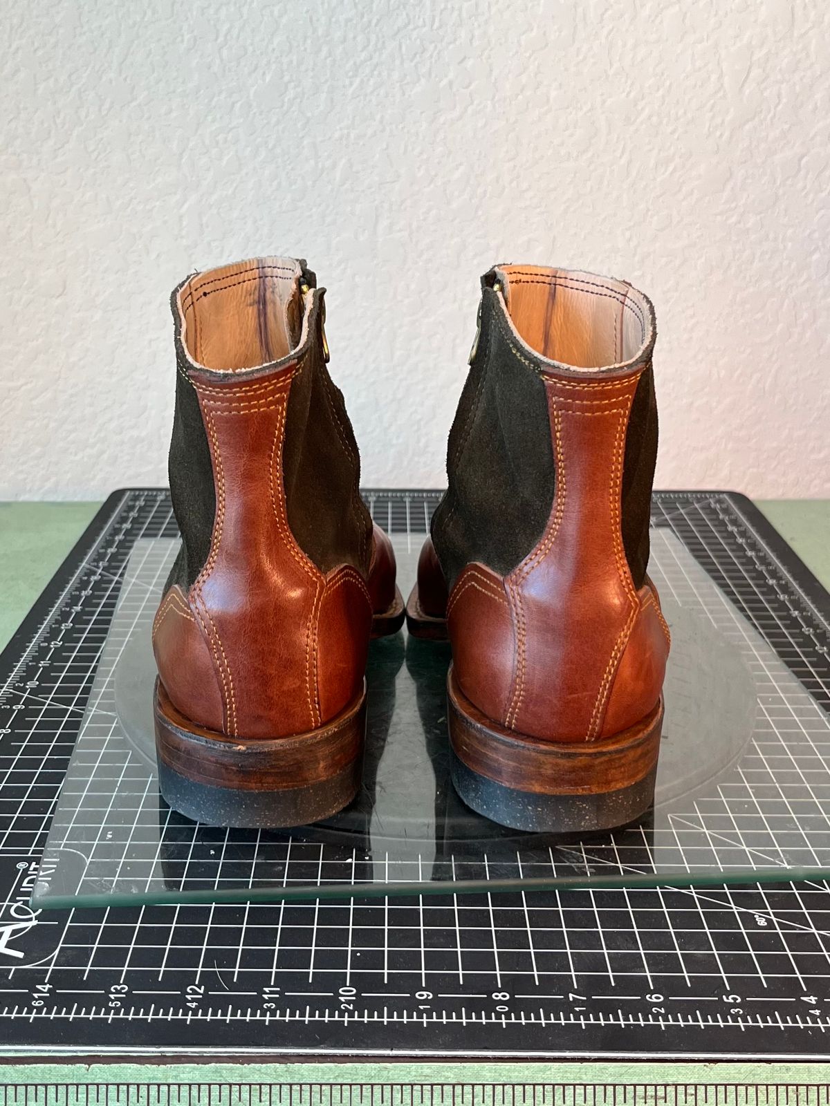 Photo by kitchen.table.boots on November 1, 2024 of the Self-Made Zip Boot in S.B Foot - Unknown & C.F. Stead Loden Repello Calf Suede.