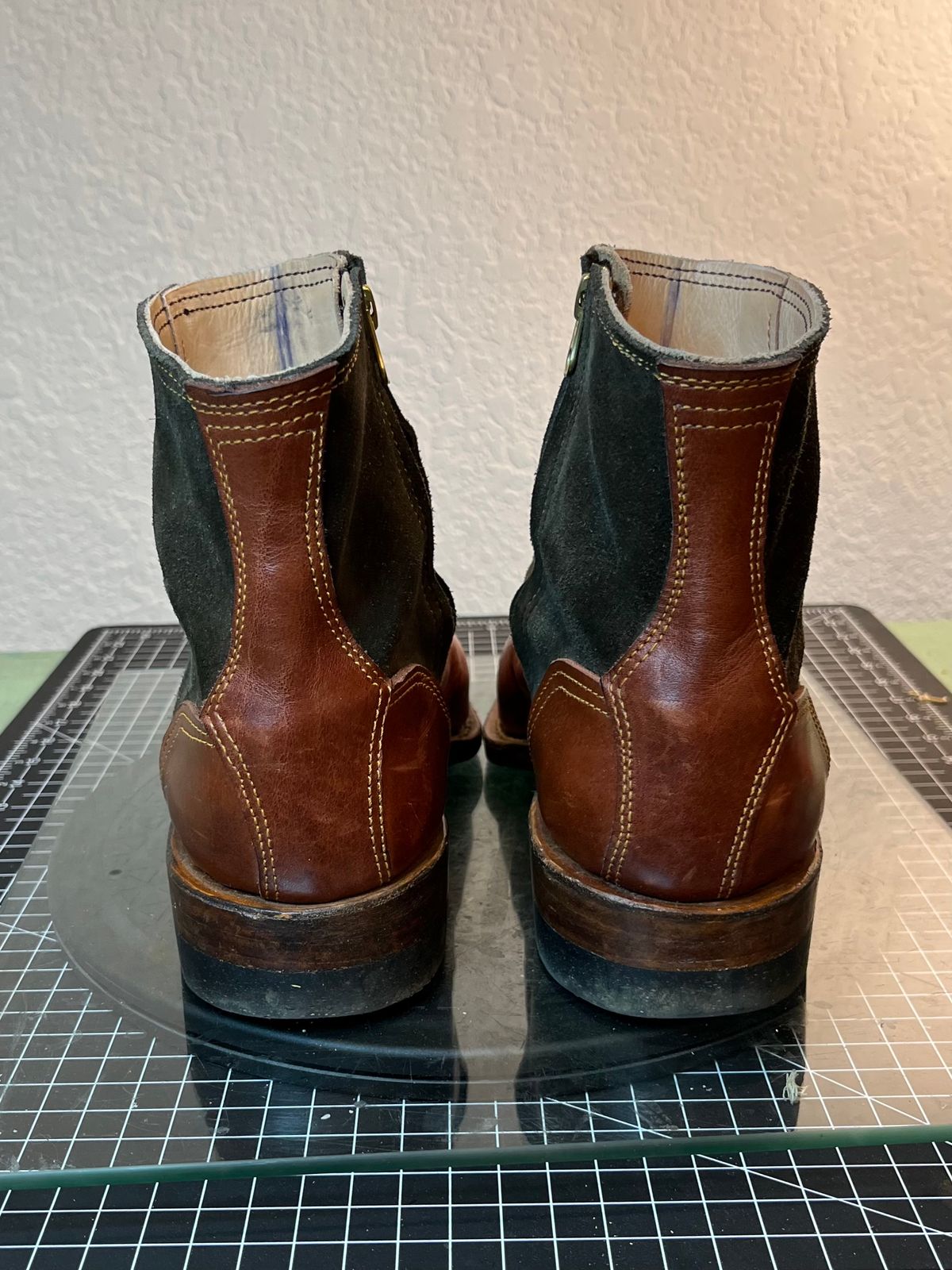 Photo by kitchen.table.boots on December 5, 2024 of the Self-Made Zip Boot in S.B Foot - Unknown & C.F. Stead Loden Repello Calf Suede.