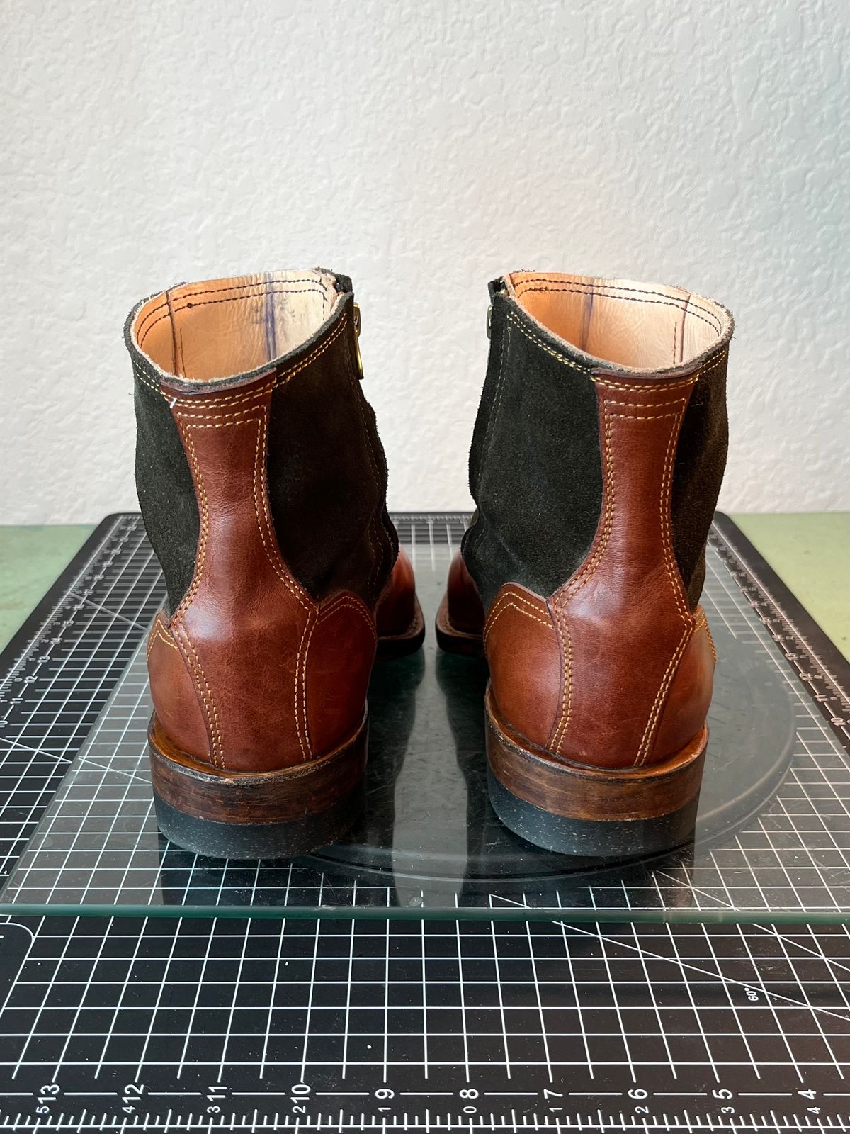 Photo by kitchen.table.boots on January 5, 2025 of the Self-Made Zip Boot in S.B Foot - Unknown & C.F. Stead Loden Repello Calf Suede.