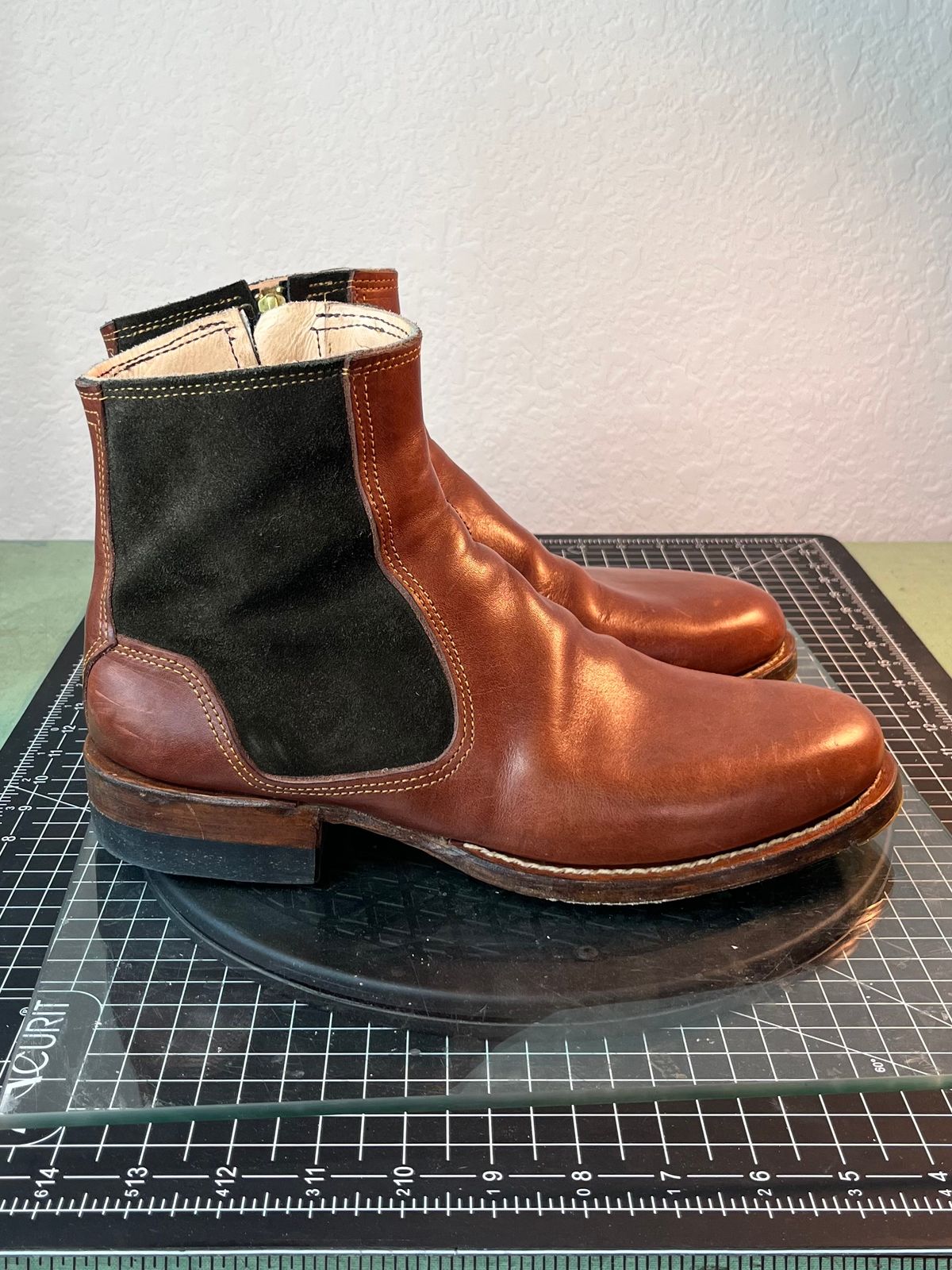 Photo by kitchen.table.boots on February 2, 2025 of the Self-Made Zip Boot in S.B Foot - Unknown & C.F. Stead Loden Repello Calf Suede.