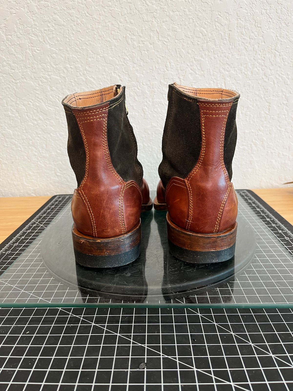 Photo by kitchen.table.boots on February 22, 2025 of the Self-Made Zip Boot in S.B Foot - Unknown & C.F. Stead Loden Repello Calf Suede.