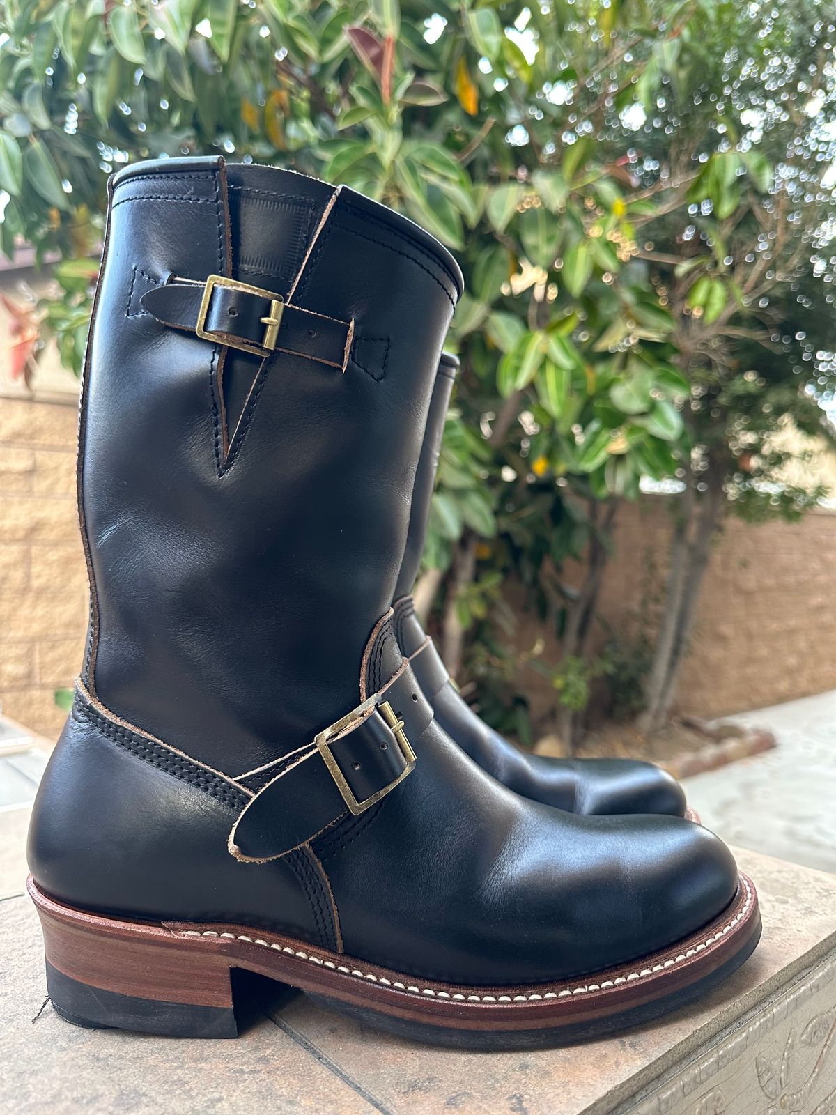 Photo by chriscanecoffee on January 5, 2025 of the John Lofgren Wabash Engineer Boots in Horween Black Chromexcel.