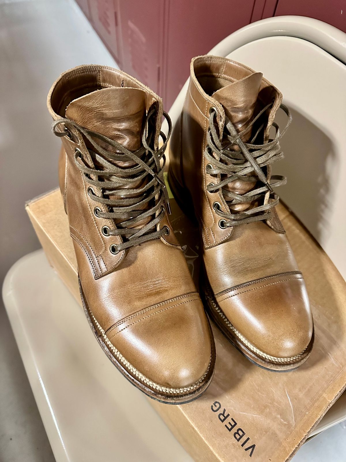 Photo by malagisi1212alm on March 3, 2025 of the Viberg Service Boot in Horween Natural Chromexcel.