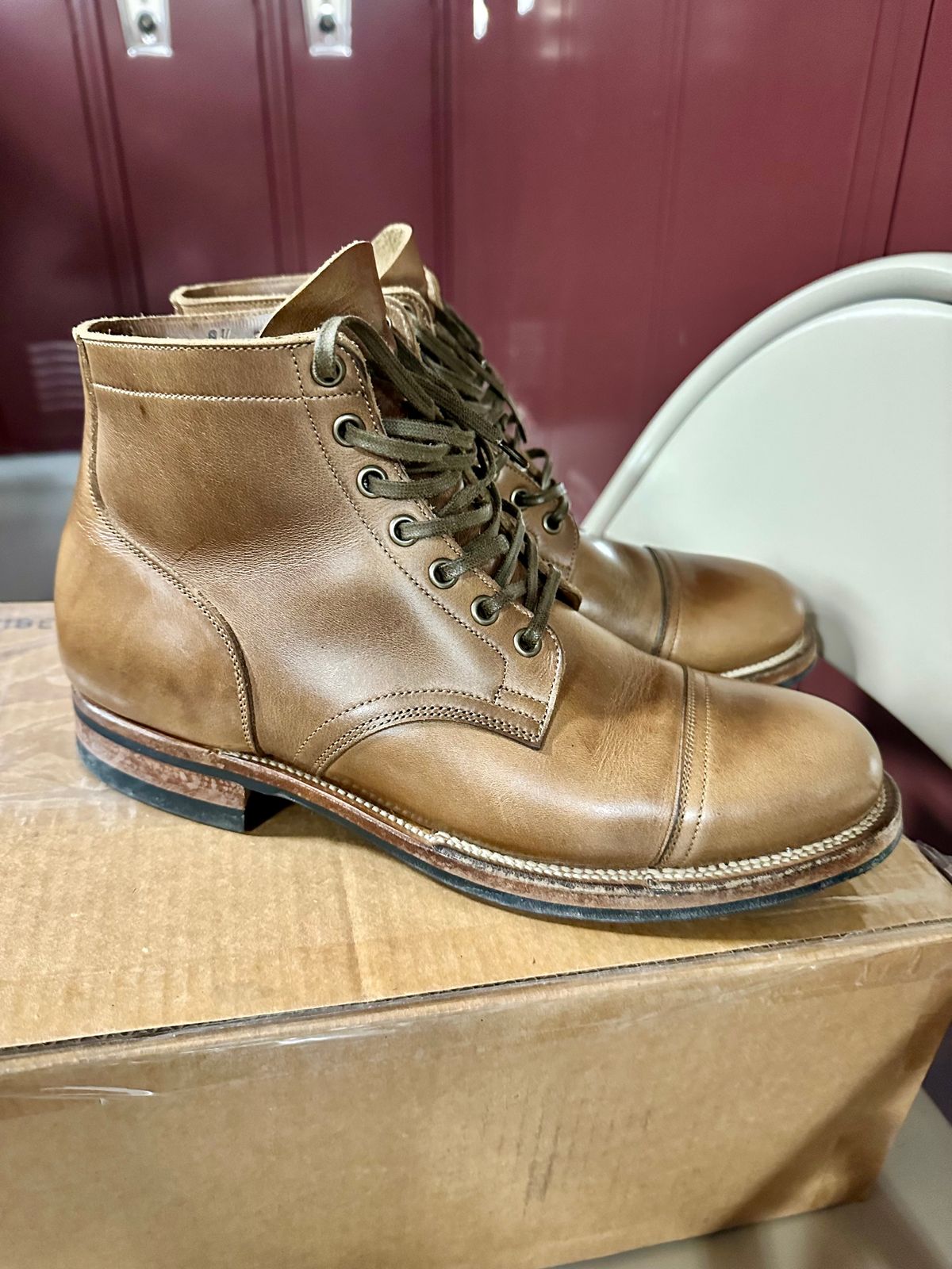 Photo by malagisi1212alm on March 3, 2025 of the Viberg Service Boot in Horween Natural Chromexcel.