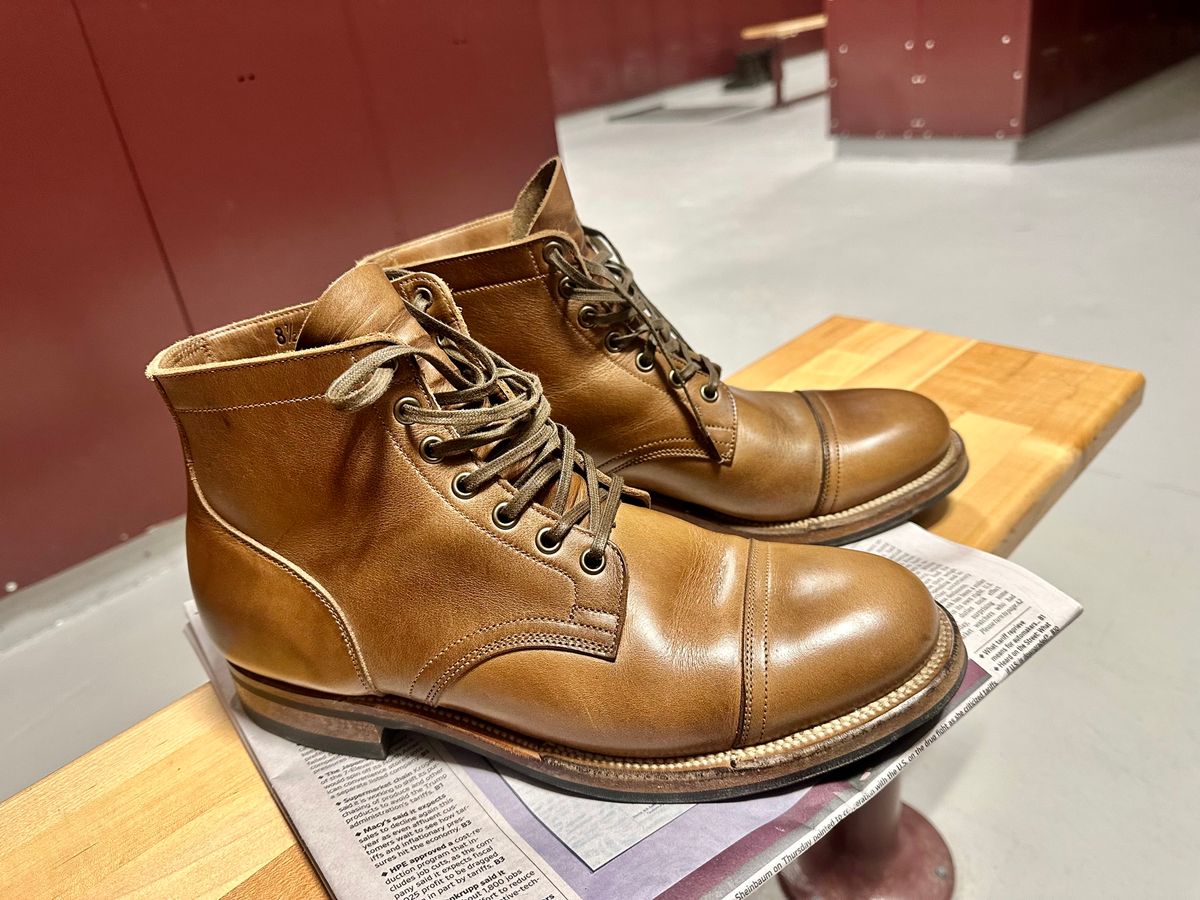 Photo by malagisi1212alm on March 7, 2025 of the Viberg Service Boot in Horween Natural Chromexcel.
