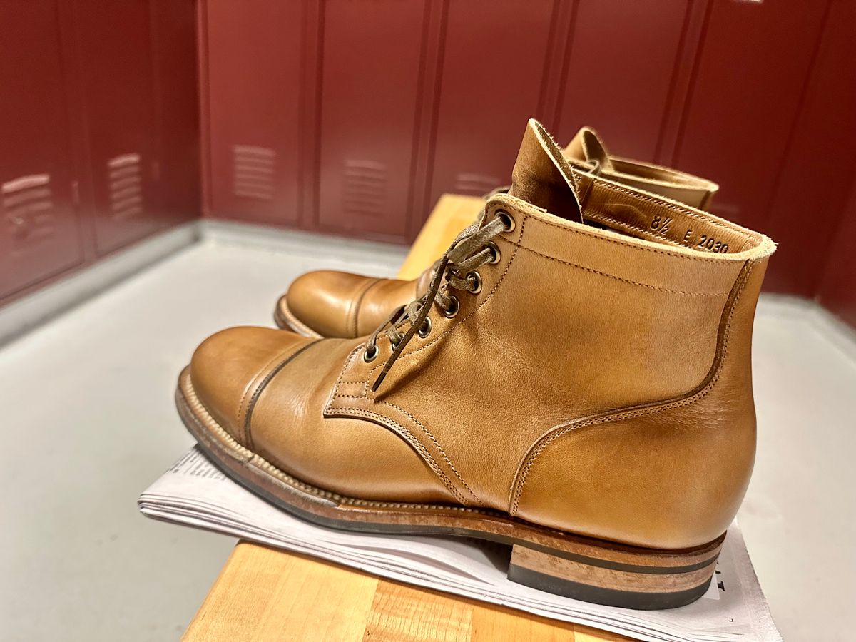Photo by malagisi1212alm on March 7, 2025 of the Viberg Service Boot in Horween Natural Chromexcel.